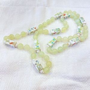 Vintage Chinese Jade and Porcelain Stone Beads Necklace
